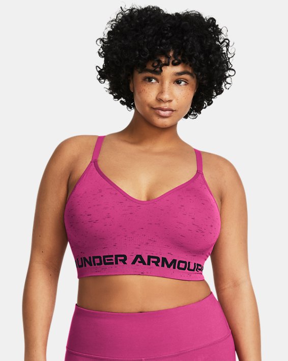Women's UA Seamless Low Long Heather Sports Bra in Pink image number 2